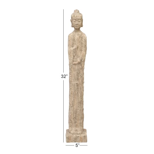 Beige Eclectic Polystone Sculpture, Buddha 32" x 5" x 4"